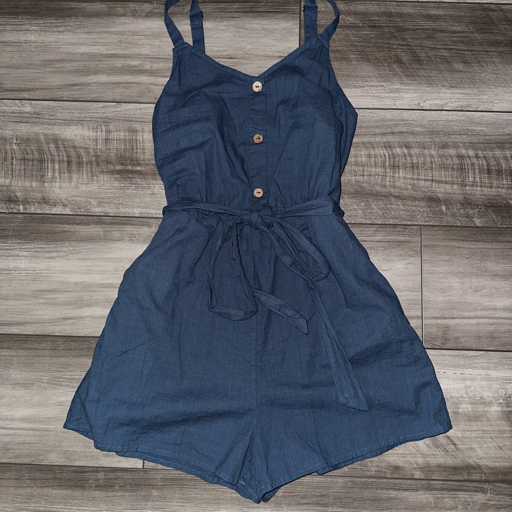 SHEIN Navy Blue Button-Up Romper